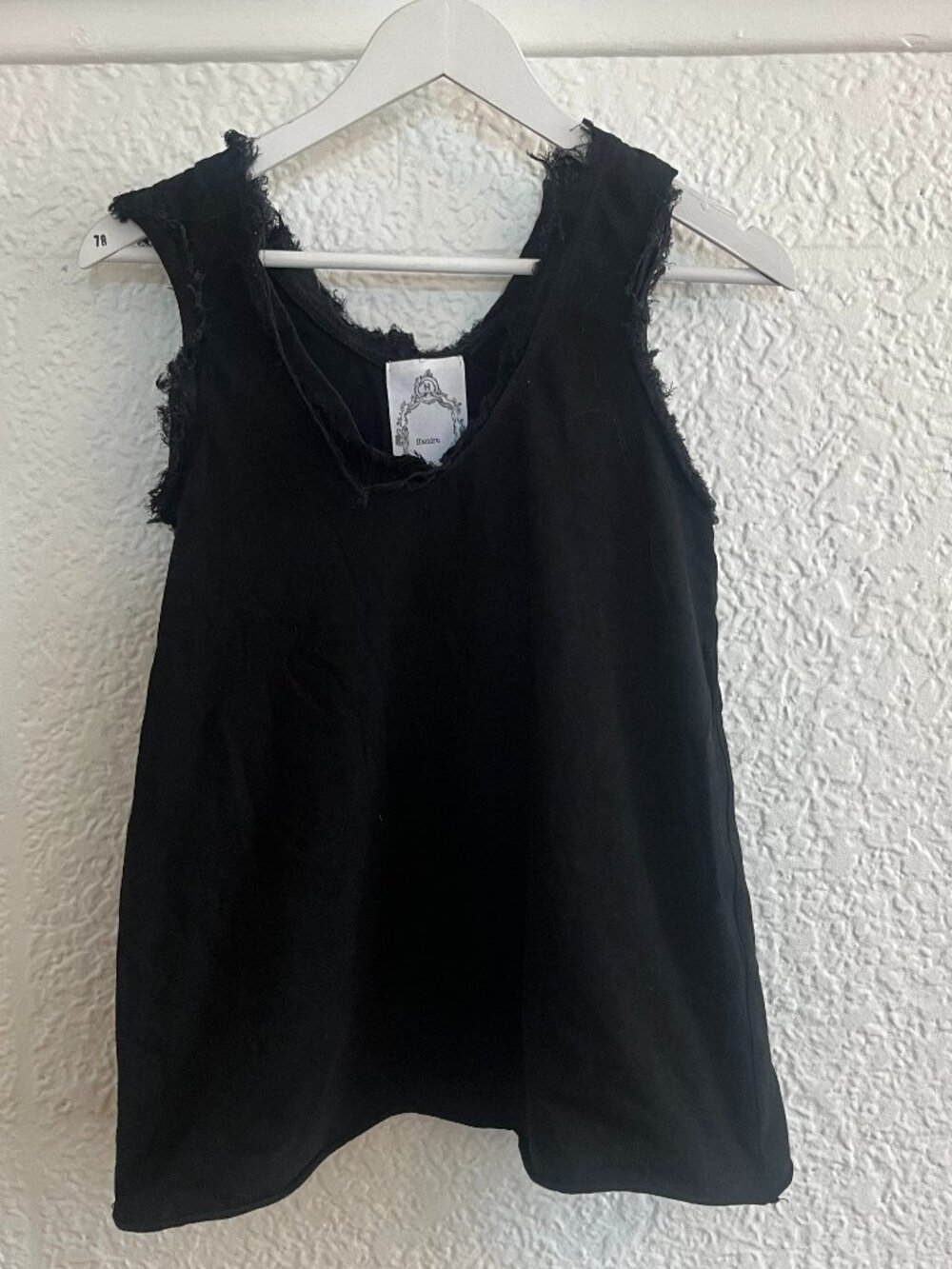 Hamiru Japanese Brand Longline Cotton Distressed Chiffon Edge Black Tank Top